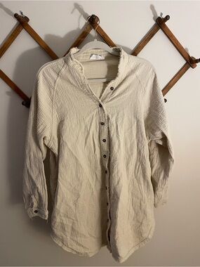 Carly Jean Los Angeles Cream Button-Down Textured Cotton Shirt